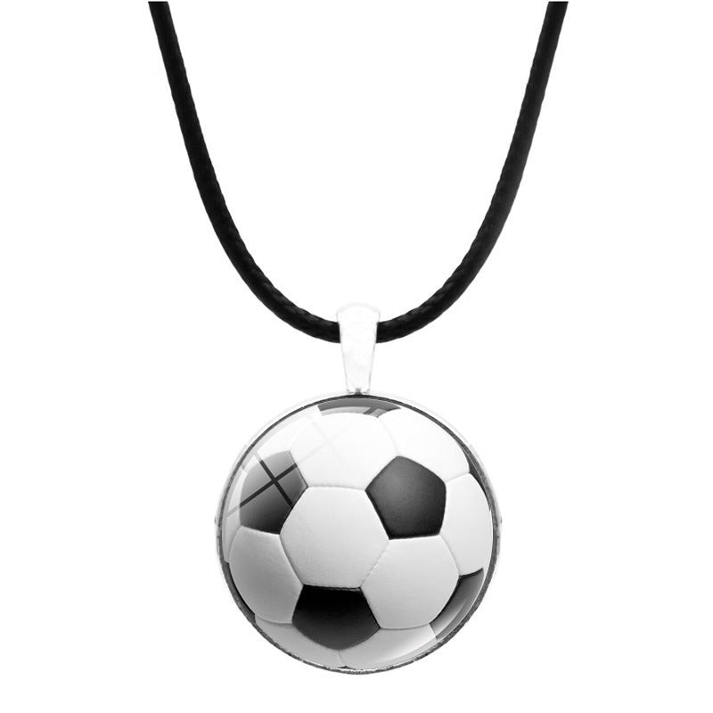 Cross-border jewelry, football time, gemstone necklace, men's and women's versatile European and American leather rope, sweater chain, pendant jewelry wholesale