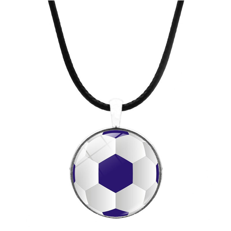 Cross-border jewelry, football time, gemstone necklace, men's and women's versatile European and American leather rope, sweater chain, pendant jewelry wholesale