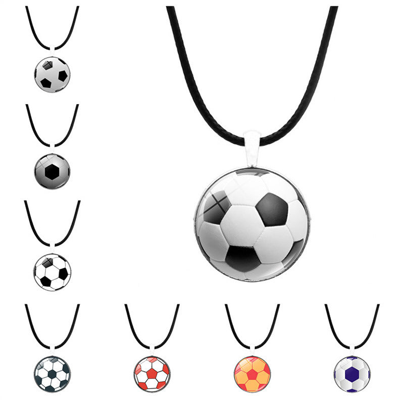 Cross-border jewelry, football time, gemstone necklace, men's and women's versatile European and American leather rope, sweater chain, pendant jewelry wholesale