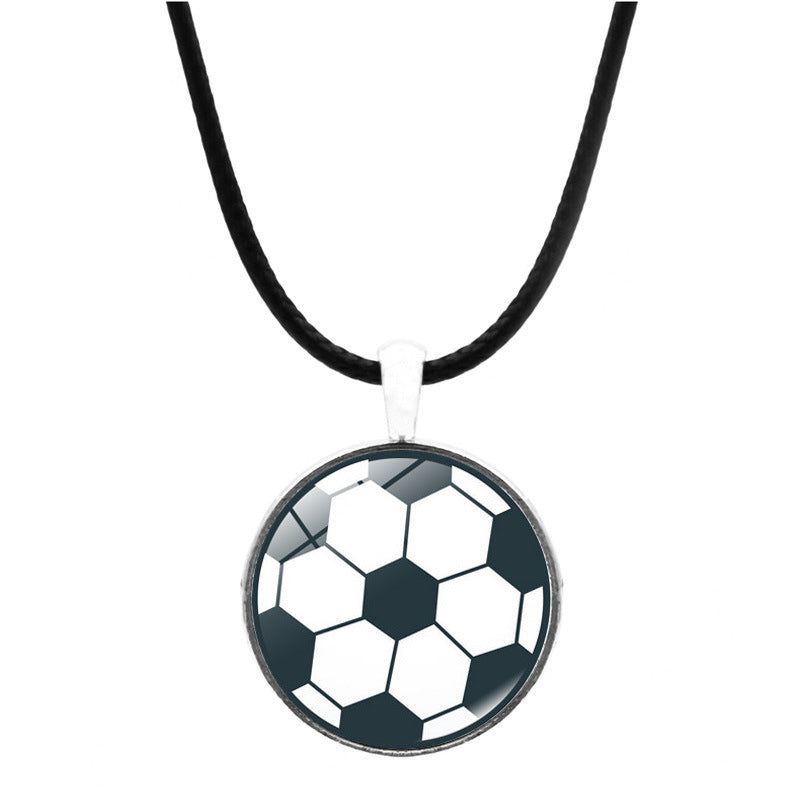 Cross-border jewelry, football time, gemstone necklace, men's and women's versatile European and American leather rope, sweater chain, pendant jewelry wholesale