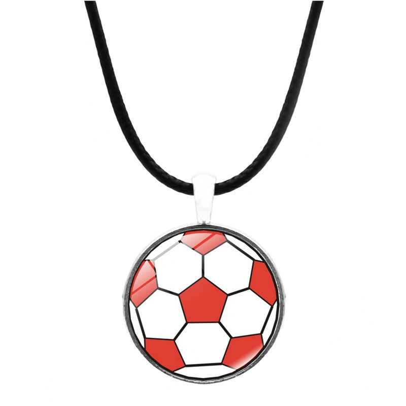 Cross-border jewelry, football time, gemstone necklace, men's and women's versatile European and American leather rope, sweater chain, pendant jewelry wholesale