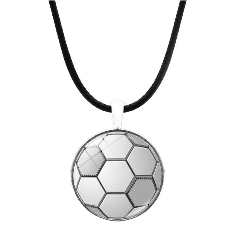 Cross-border jewelry, football time, gemstone necklace, men's and women's versatile European and American leather rope, sweater chain, pendant jewelry wholesale