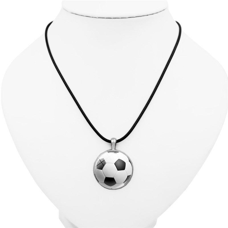 Cross-border jewelry, football time, gemstone necklace, men's and women's versatile European and American leather rope, sweater chain, pendant jewelry wholesale