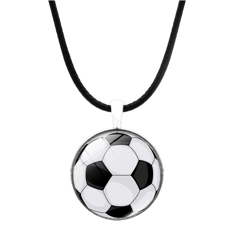 Cross-border jewelry, football time, gemstone necklace, men's and women's versatile European and American leather rope, sweater chain, pendant jewelry wholesale