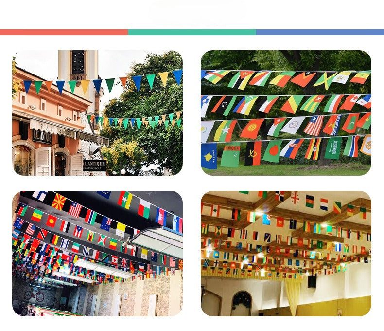 2026 US, Canada and Mexico World Cup flag-stringing bar fans decorate and pull flags from countries around the world