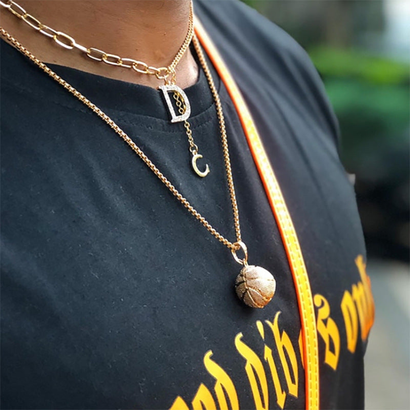 Basketball pendant men's European, American stainless steel necklace cross-border e-commerce popular jewelry sports pendant jewelry factory wholesale