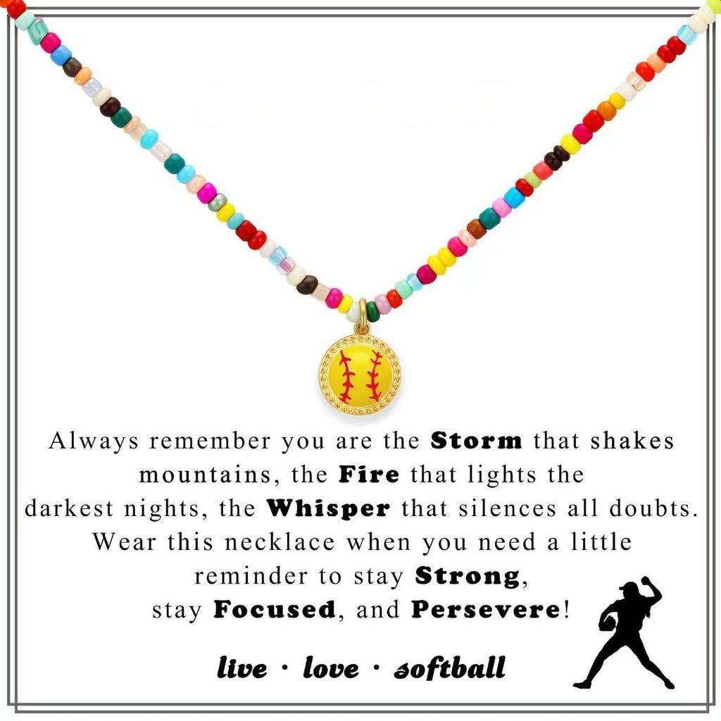 Amazon chain new colorful beaded necklace bohemian football softball baseball pendant