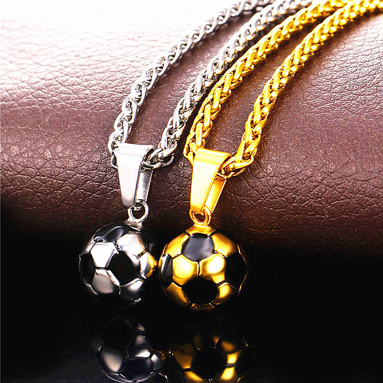 Football necklace men's titanium steel does not fade creative sports style European and American stainless steel World Cup jewelry pendant jewelry