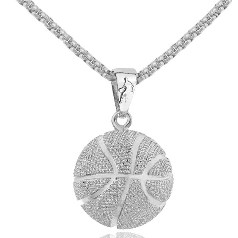 Basketball pendant men's European, American stainless steel necklace cross-border e-commerce popular jewelry sports pendant jewelry factory wholesale