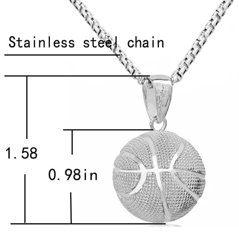Basketball pendant men's European, American stainless steel necklace cross-border e-commerce popular jewelry sports pendant jewelry factory wholesale