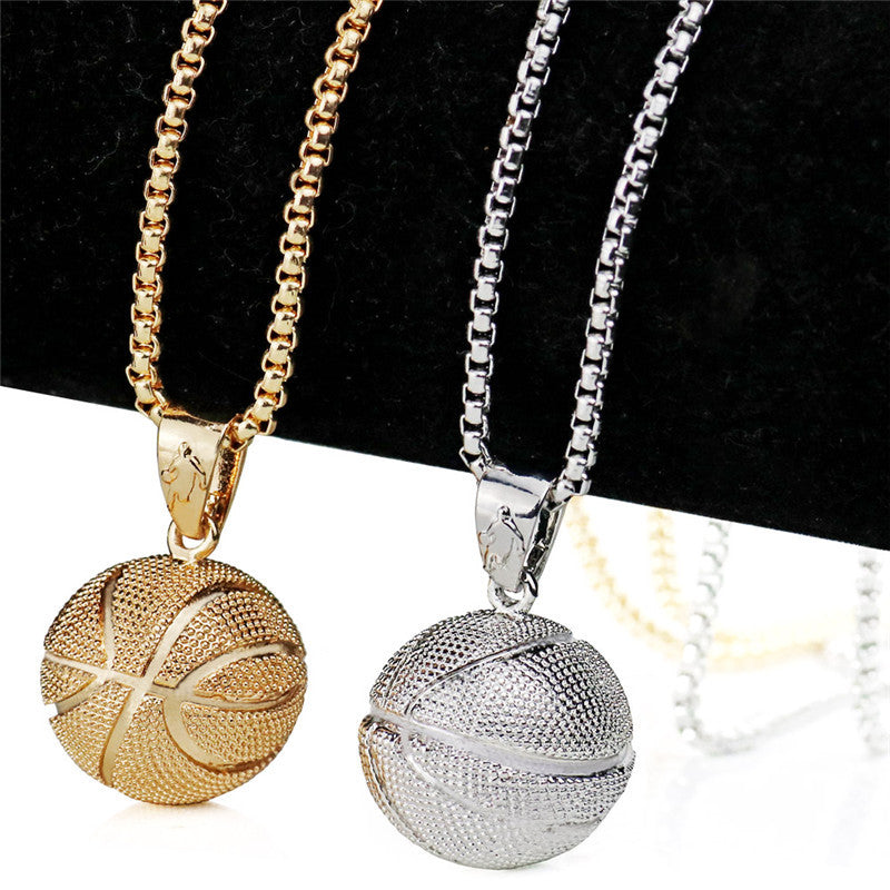Basketball pendant men's European, American stainless steel necklace cross-border e-commerce popular jewelry sports pendant jewelry factory wholesale