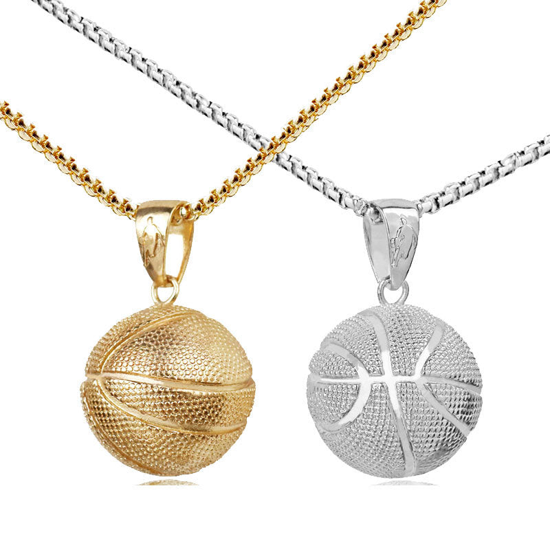 Basketball pendant men's European, American stainless steel necklace cross-border e-commerce popular jewelry sports pendant jewelry factory wholesale
