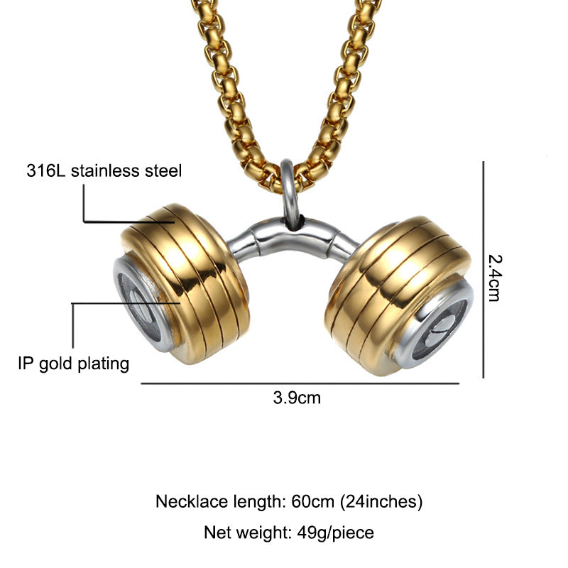 Dumbbell pendant, stainless steel necklace pendant, sports style jewelry Yiwu manufacturers Europe and America, fitness barbell necklace