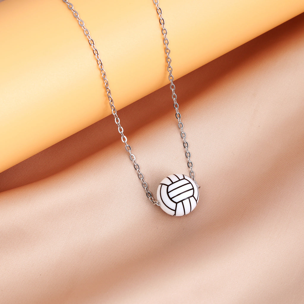 European and American new sports elastic silicone basketball pendant stainless steel necklace men's and women's necklace jewelry wholesale cross-border special supply