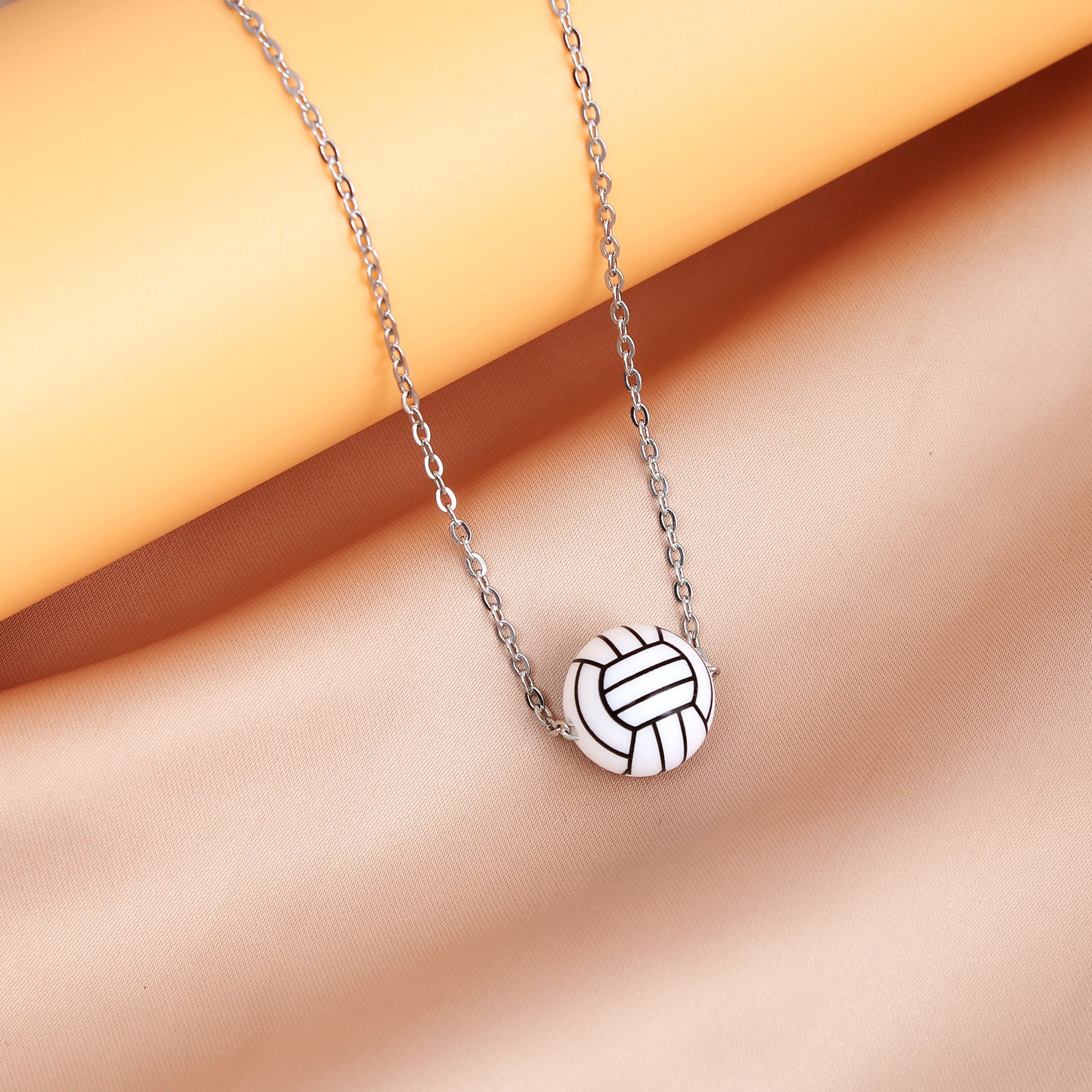 European and American new sports elastic silicone basketball pendant stainless steel necklace men's and women's necklace jewelry wholesale cross-border special supply