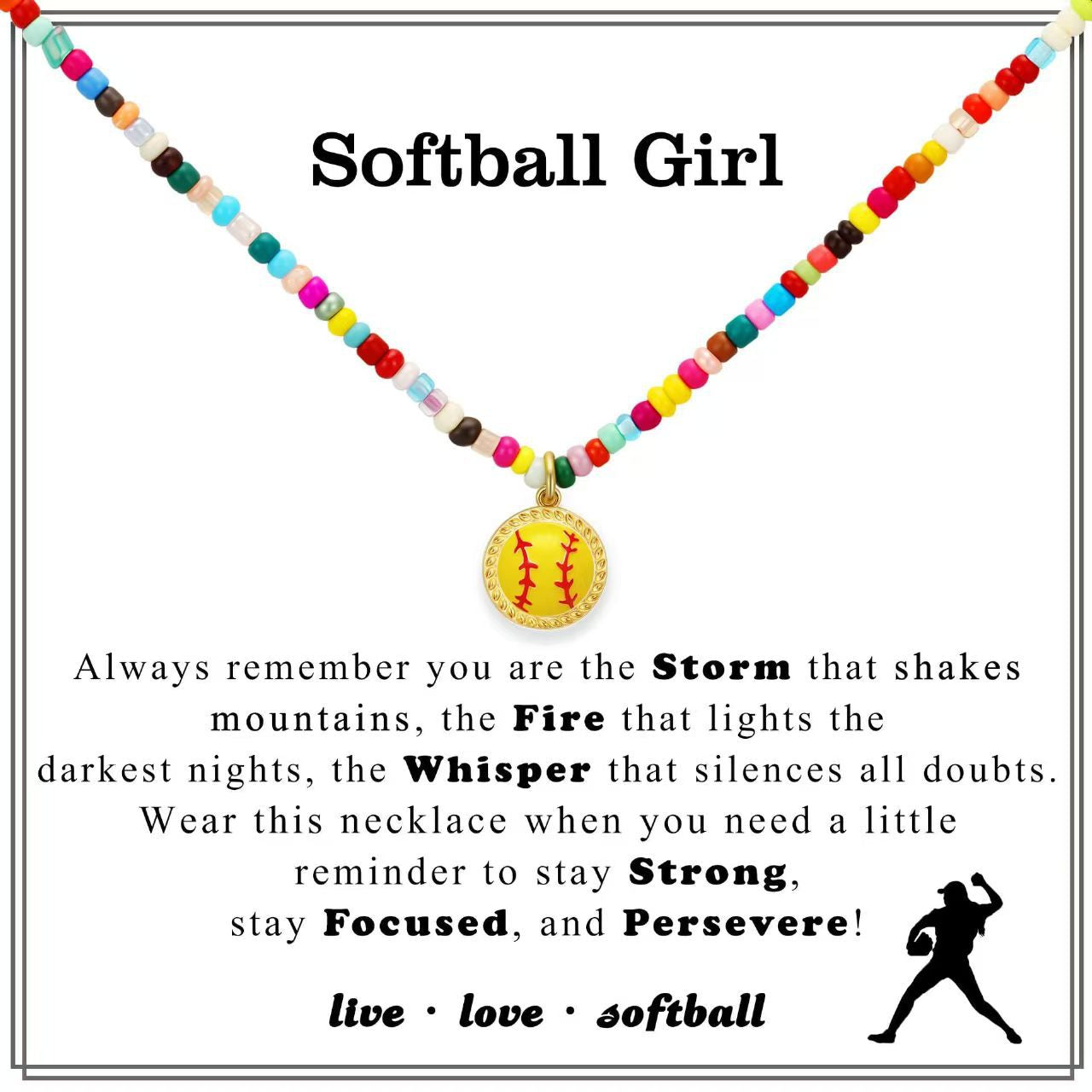Amazon chain new colorful beaded necklace bohemian football softball baseball pendant