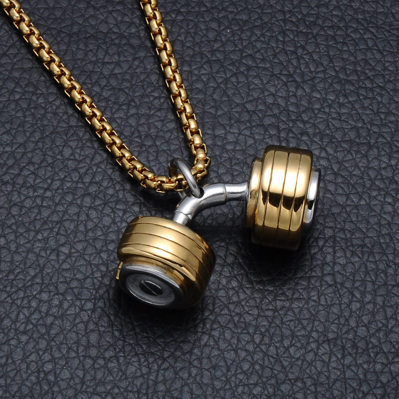 Dumbbell pendant, stainless steel necklace pendant, sports style jewelry Yiwu manufacturers Europe and America, fitness barbell necklace