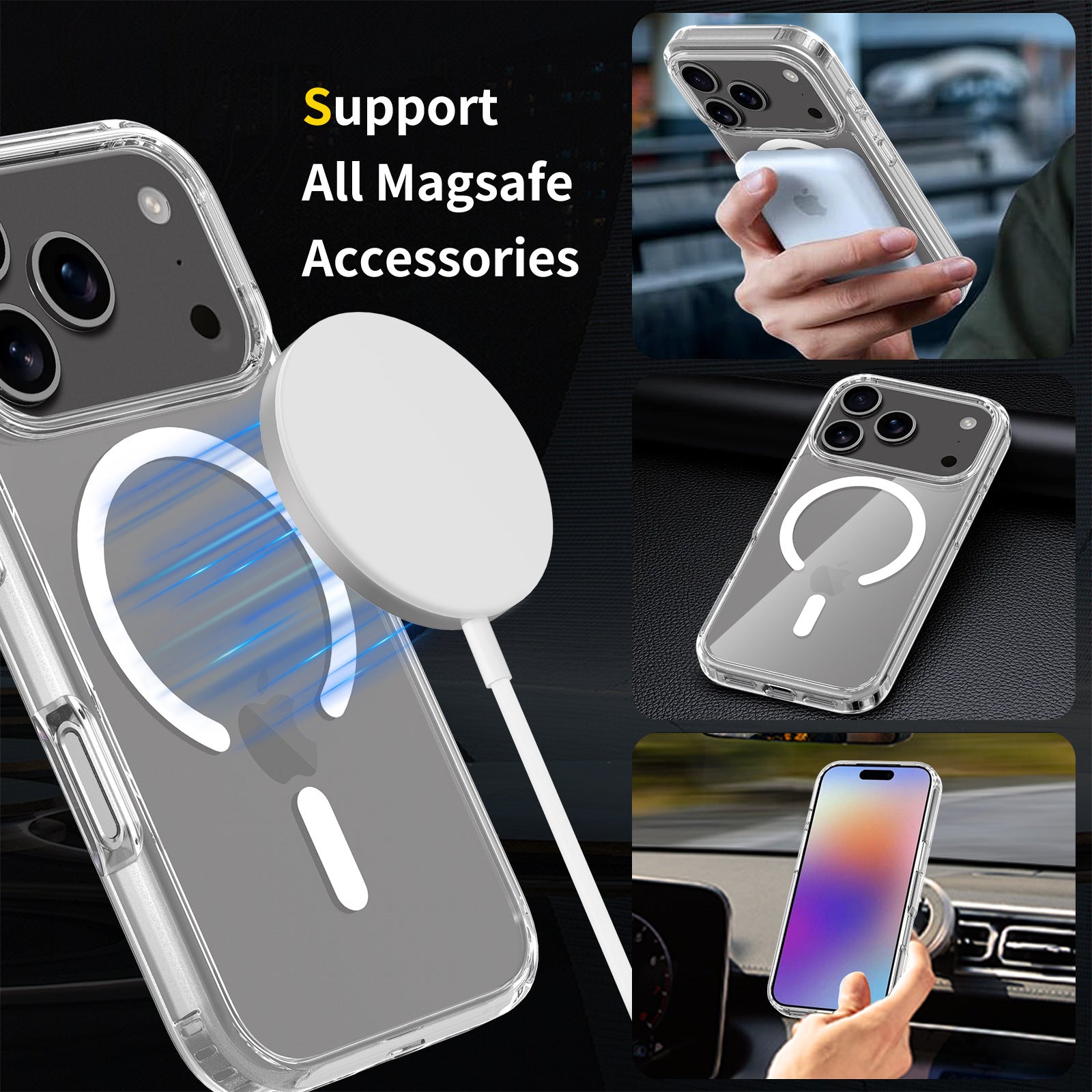 New Apple 17promax mobile phone case Magnetic suction 16 transparent iphone15plus anti-drop all-inclusive 14 protective case