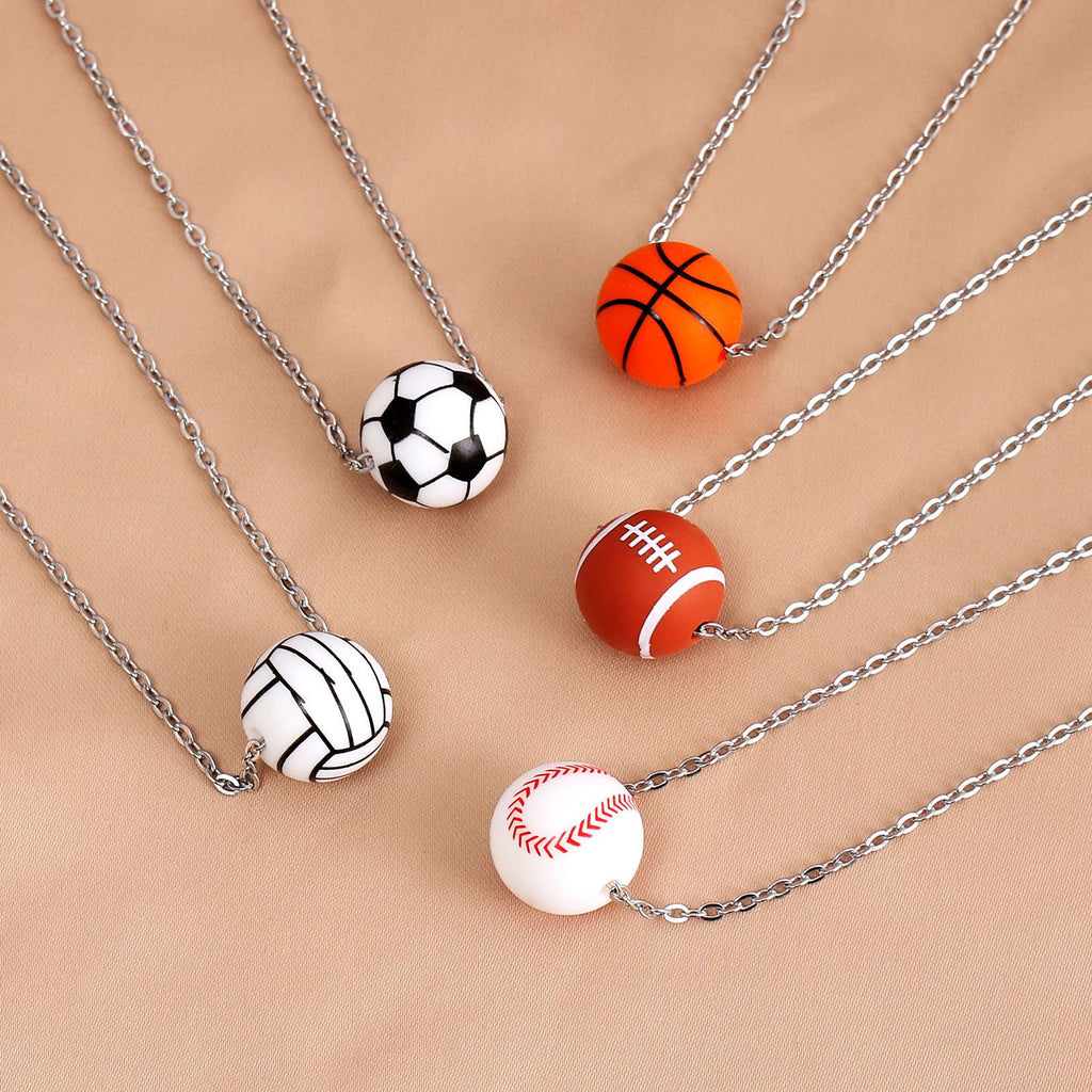 European and American new sports elastic silicone basketball pendant stainless steel necklace men's and women's necklace jewelry wholesale cross-border special supply