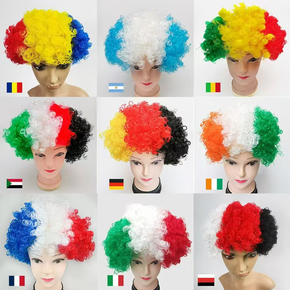 U.S.-Canada-Mexico 2026 World Cup Flag Color Wig Football Fans Carnival Decoration Event Cheers Explosive Headgear