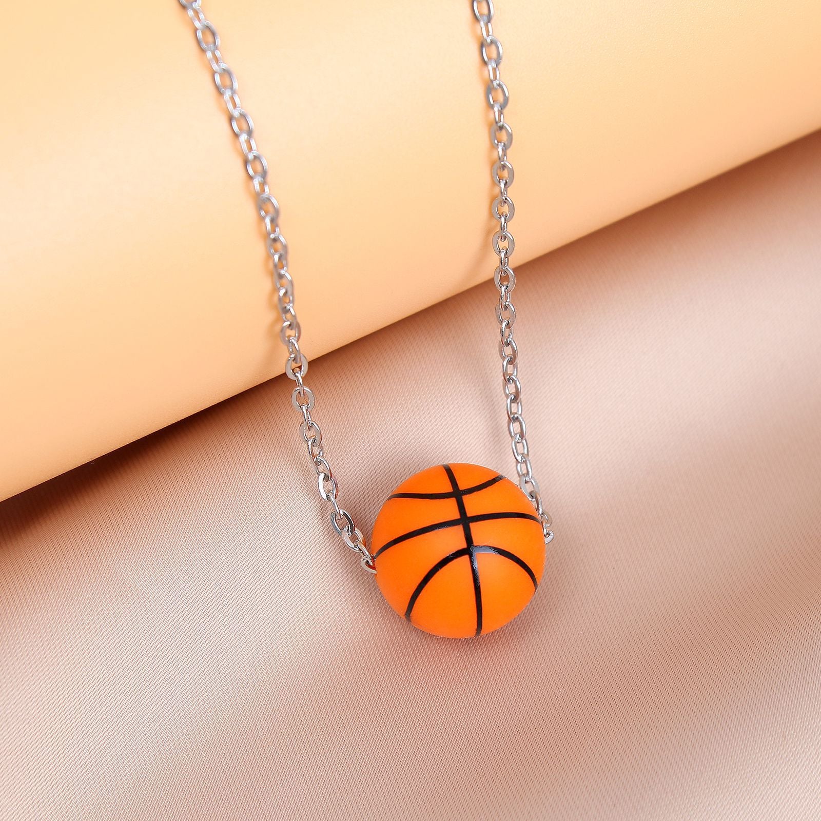European and American new sports elastic silicone basketball pendant stainless steel necklace men's and women's necklace jewelry wholesale cross-border special supply