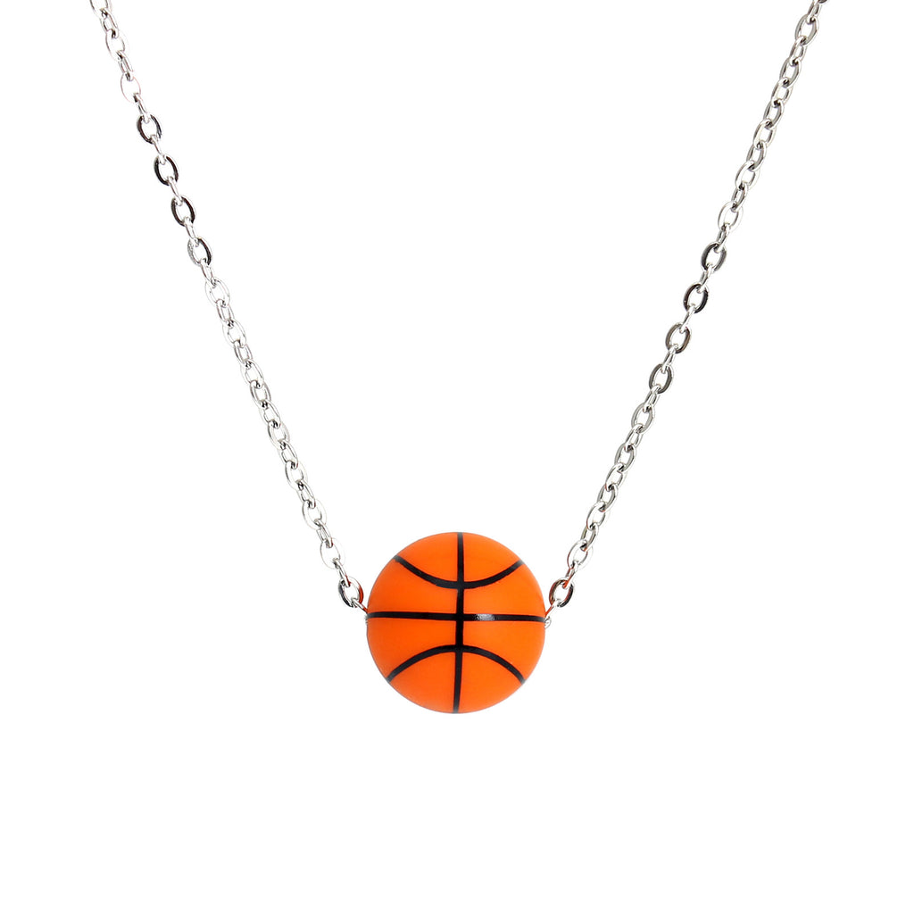 European and American new sports elastic silicone basketball pendant stainless steel necklace men's and women's necklace jewelry wholesale cross-border special supply