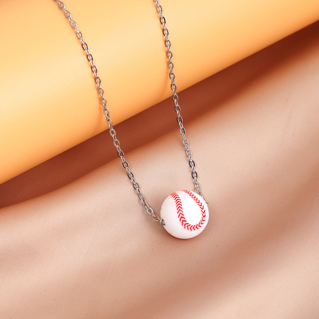 European and American new sports elastic silicone basketball pendant stainless steel necklace men's and women's necklace jewelry wholesale cross-border special supply