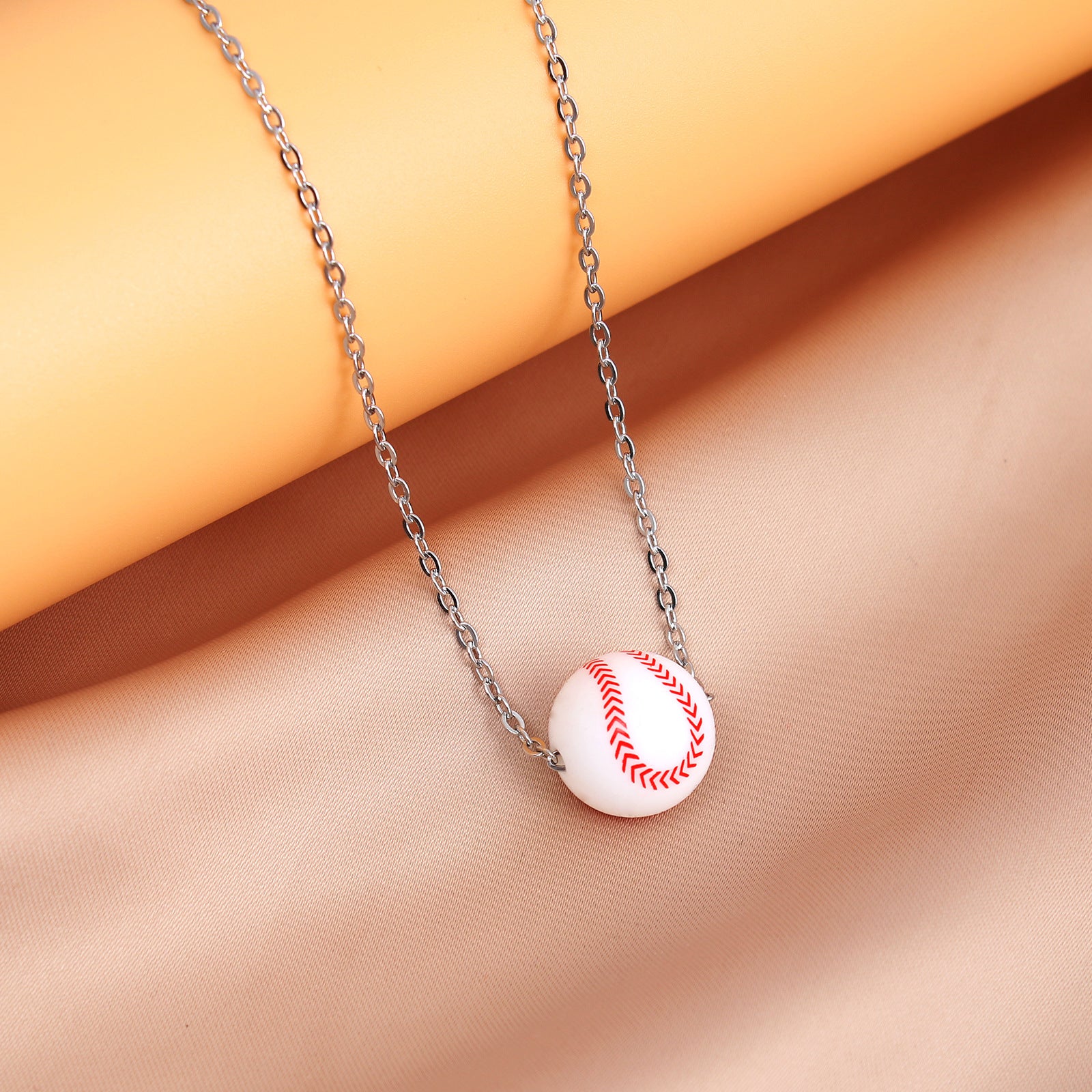 European and American new sports elastic silicone basketball pendant stainless steel necklace men's and women's necklace jewelry wholesale cross-border special supply