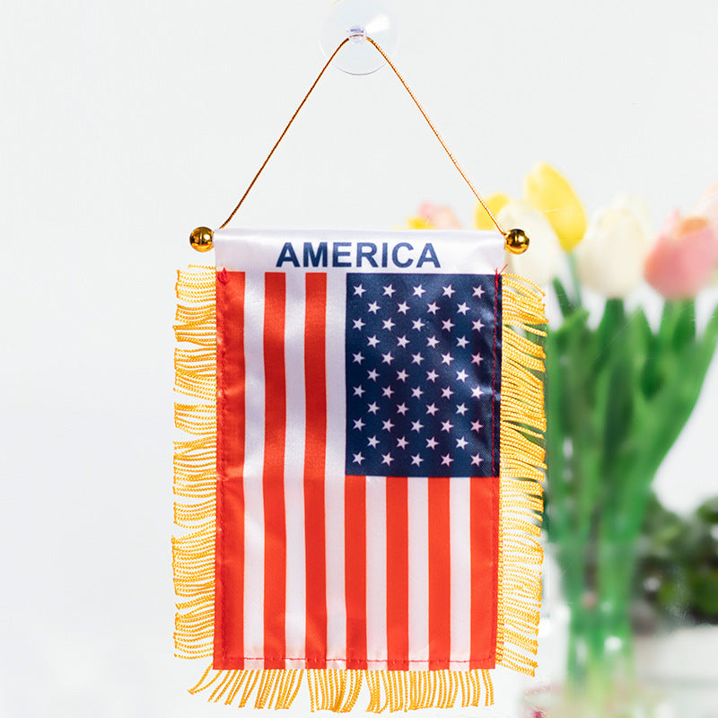 Small American flag, fringed suction cup, small hanging flag, 2026 US-Canada-Mexico World Cup flag, satin mini pennant