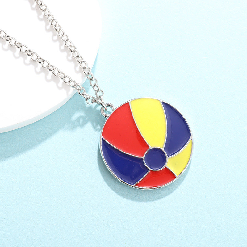 Cross-border New Products Sports Wind Football Volleyball Baseball Necklace Cartoon Pendant Alloy Oil Drip Friendship Pendant Spot