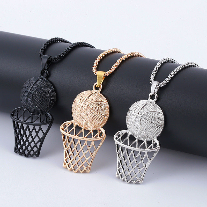European and American hip-hop fashion personalized shooting creative necklace basketball frame pendant necklace pendant men's and women's sports jewelry