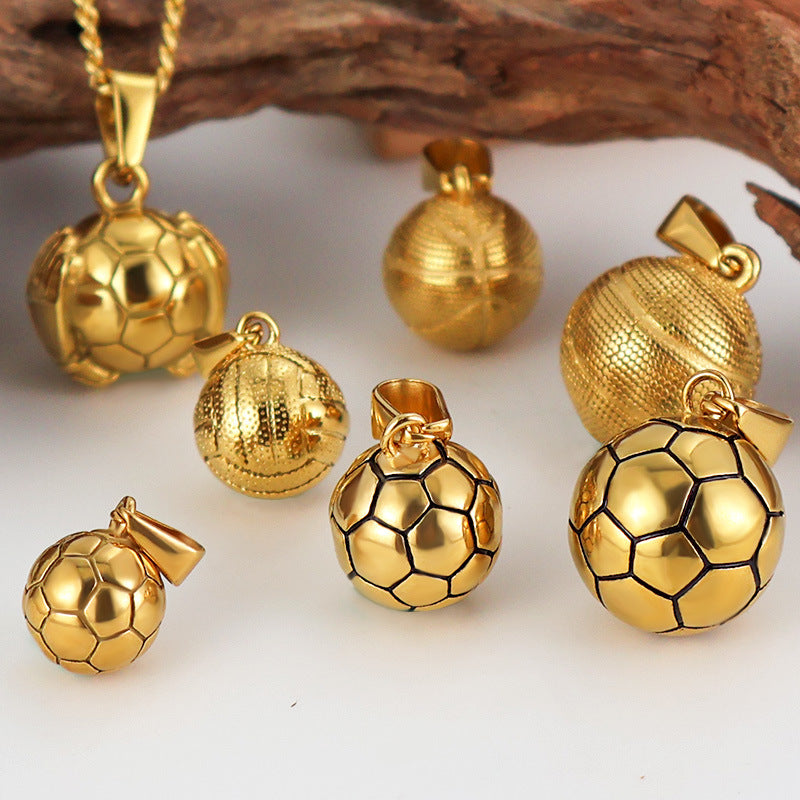 European and American cross-border pendants, moving football basketball pendants, necklaces, accessories, World Cup stainless steel plated 24k gold wholesale