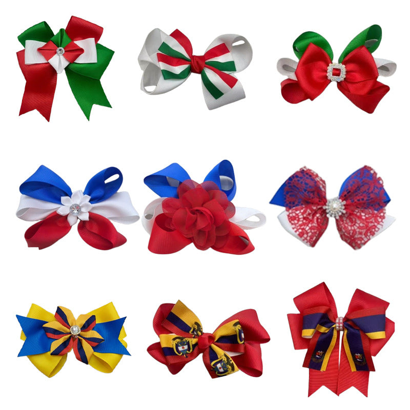 2026 World Cup bow hairpin, national flag pattern streamer hairpin, top clip on the back of the head, fans cheering props