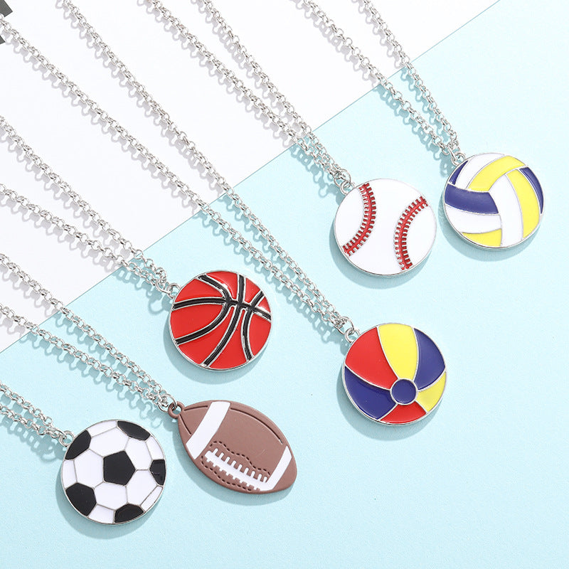 Cross-border New Products Sports Wind Football Volleyball Baseball Necklace Cartoon Pendant Alloy Oil Drip Friendship Pendant Spot