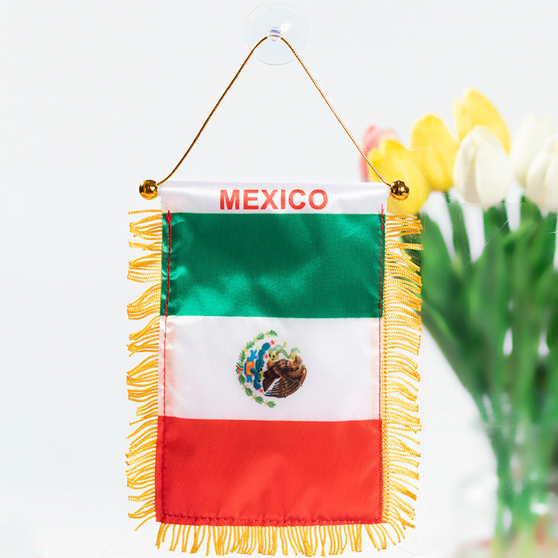 Small American flag, fringed suction cup, small hanging flag, 2026 US-Canada-Mexico World Cup flag, satin mini pennant