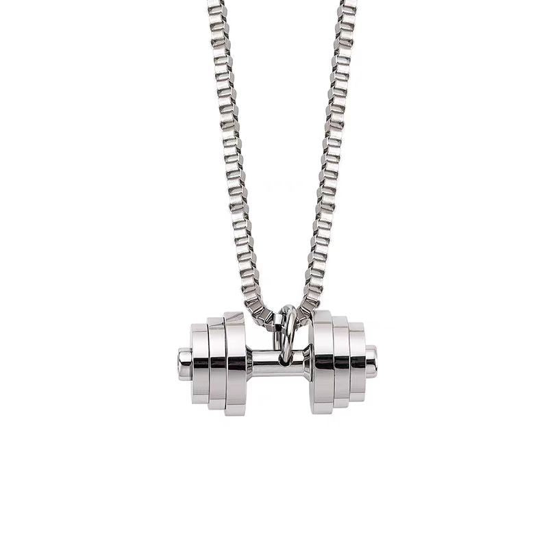 "Rotating Barbell Piece" Dumbbell Necklace Men's and Women's Fitness Pendant Does not fade Titanium Steel American Niche Men's Breast Chain