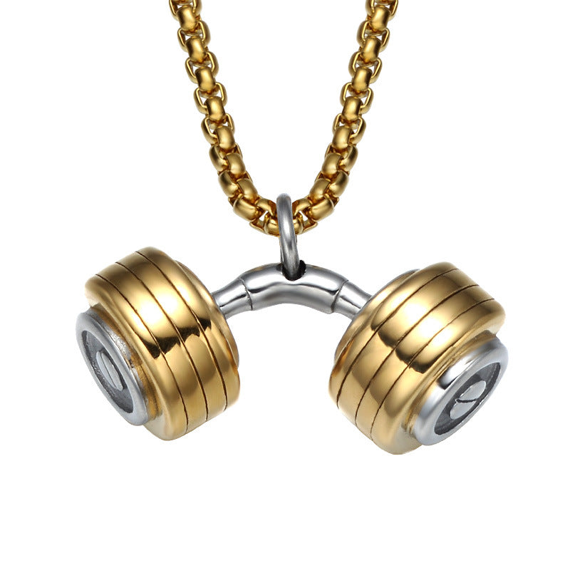 Dumbbell pendant, stainless steel necklace pendant, sports style jewelry Yiwu manufacturers Europe and America, fitness barbell necklace