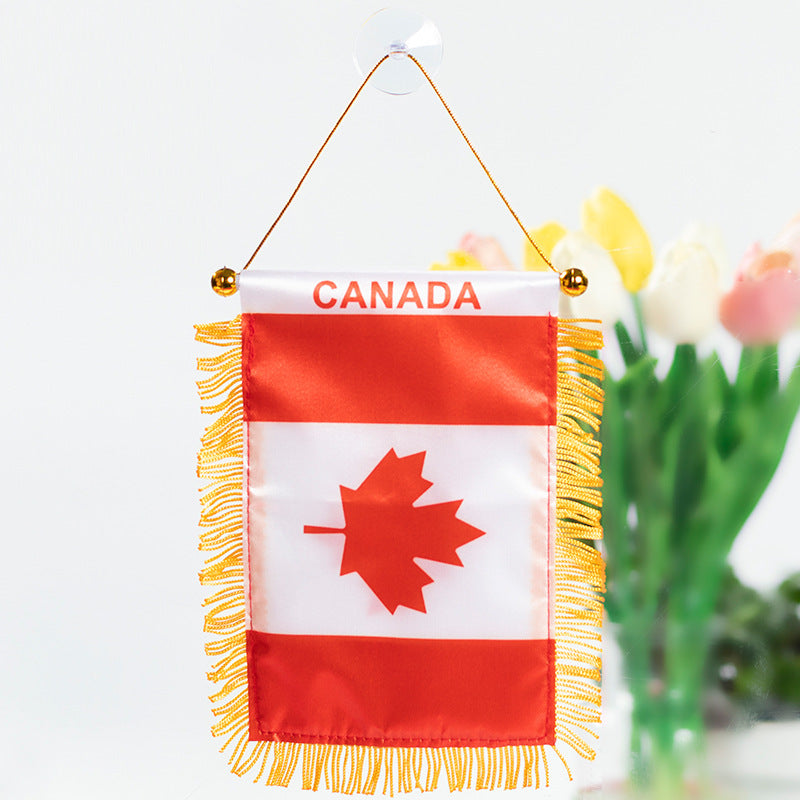 Small American flag, fringed suction cup, small hanging flag, 2026 US-Canada-Mexico World Cup flag, satin mini pennant