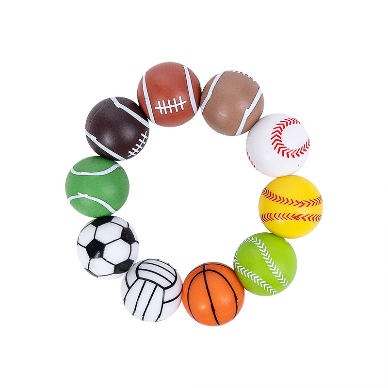 Factory spot 15mm silicone beads baby teething necklace loose beads football basketball water transfer silicone beads wholesale