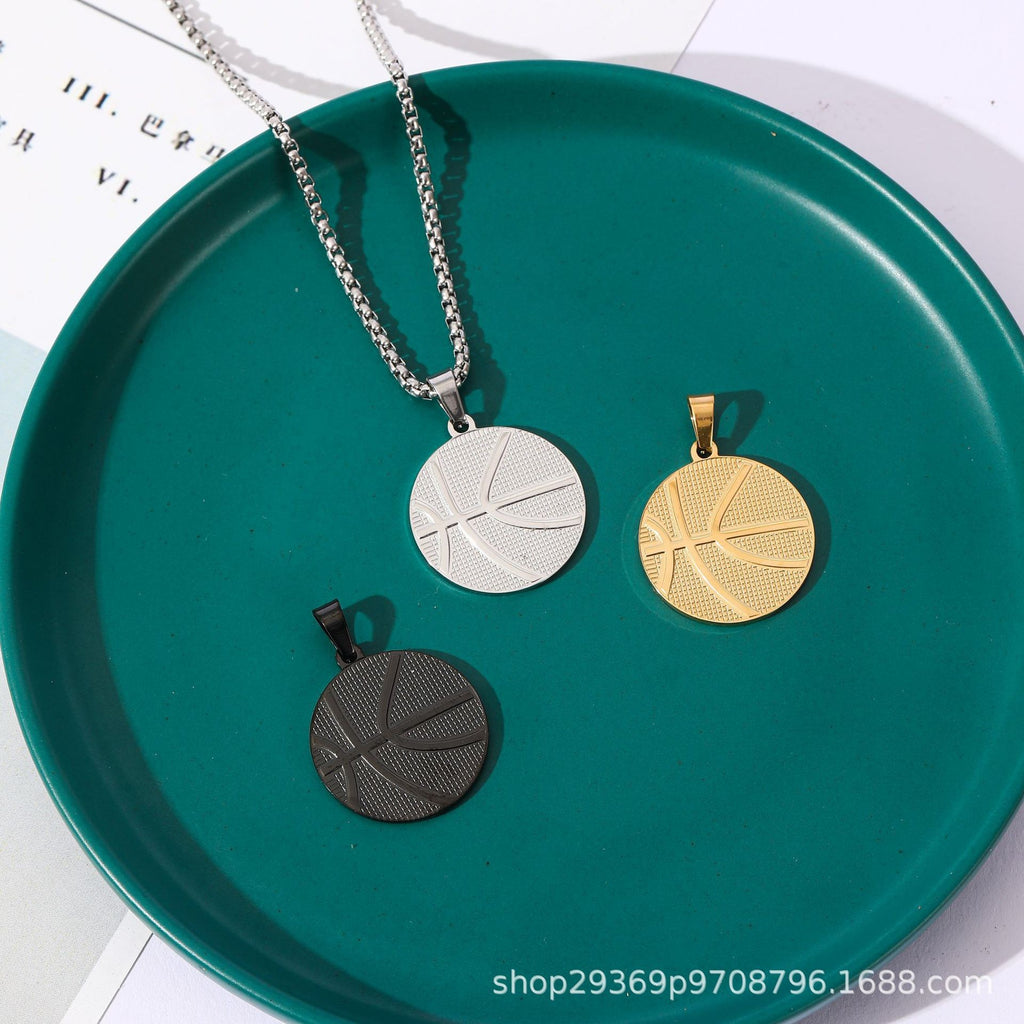 Original design cross-border hot-selling basketball men's sports style necklace hip-hop stainless steel titanium steel jewelry European and American necklace