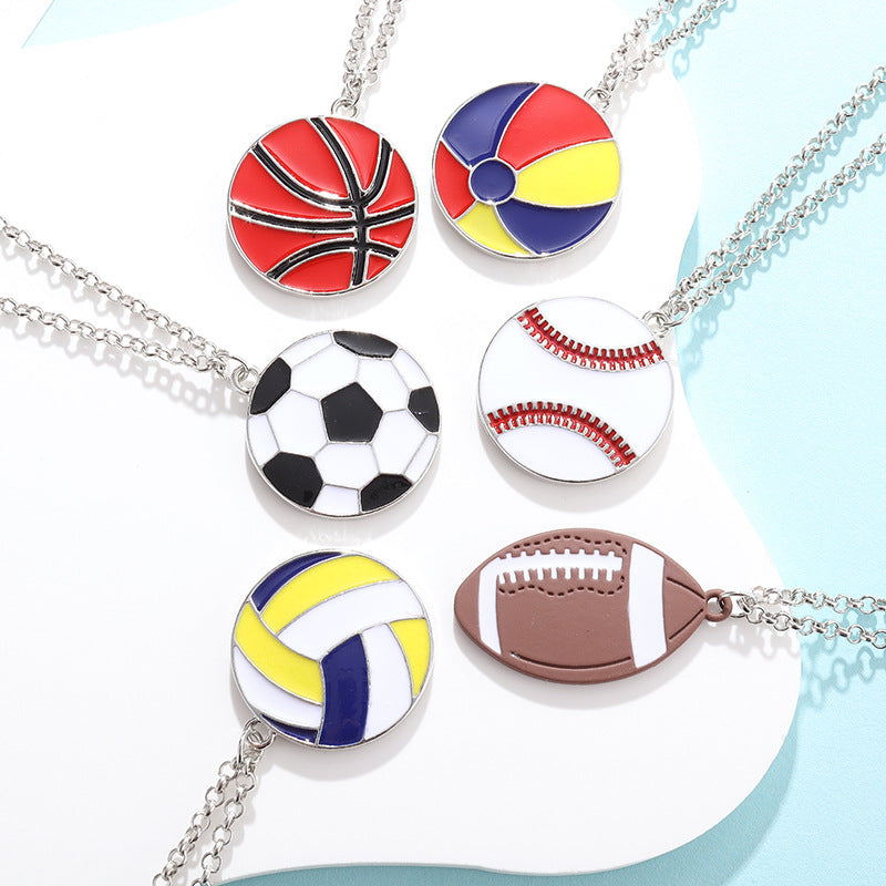 Cross-border New Products Sports Wind Football Volleyball Baseball Necklace Cartoon Pendant Alloy Oil Drip Friendship Pendant Spot