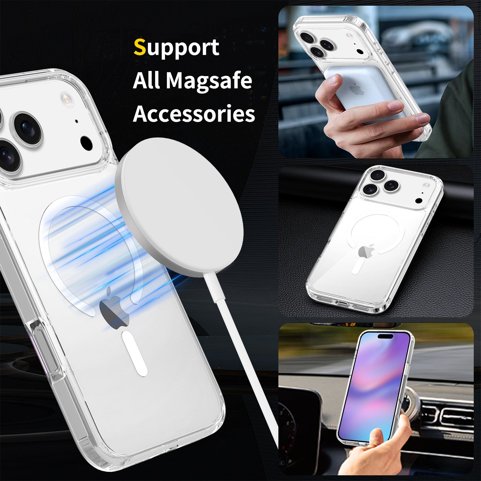New Apple 17promax mobile phone case Magnetic suction 16 transparent iphone15plus anti-drop all-inclusive 14 protective case