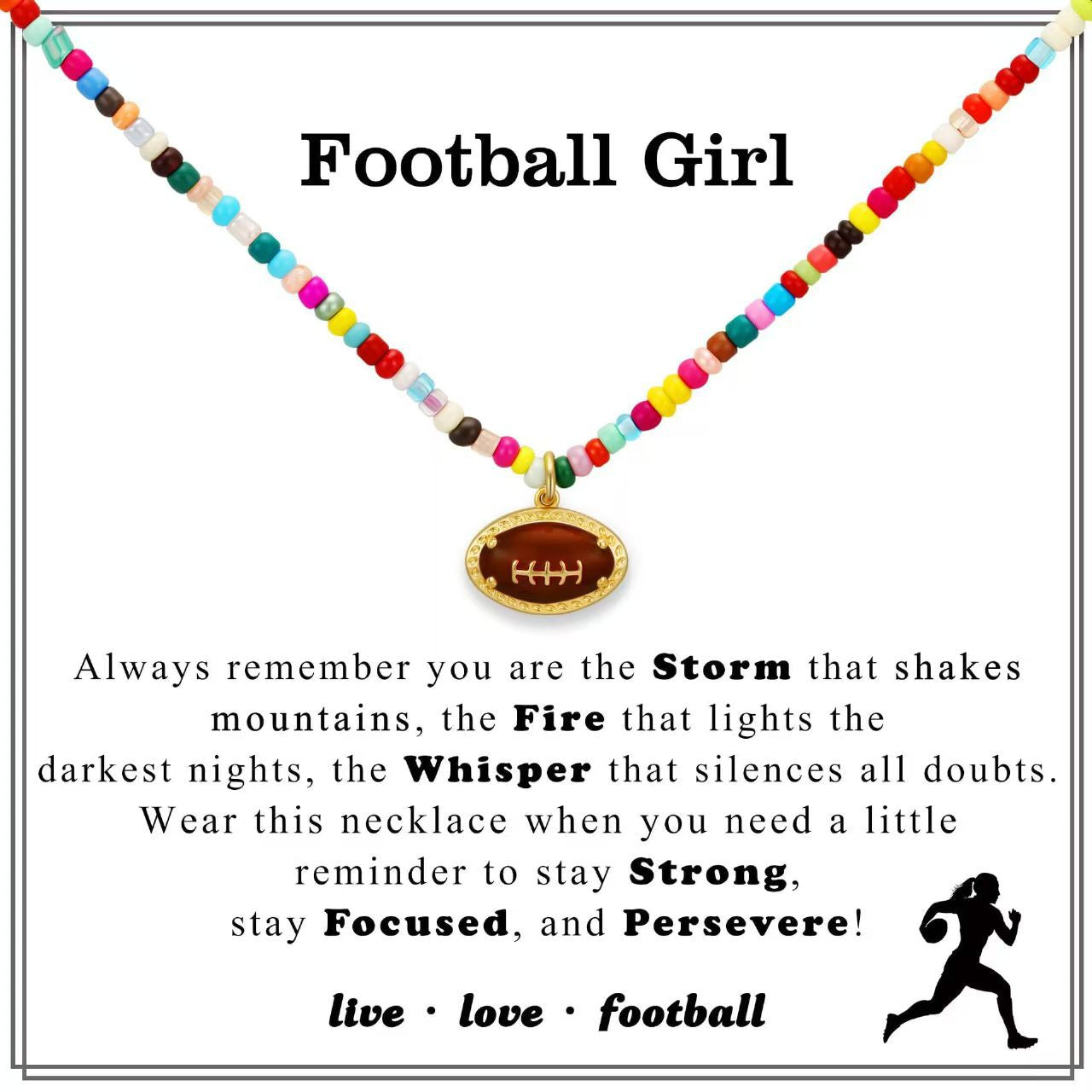 Amazon chain new colorful beaded necklace bohemian football softball baseball pendant