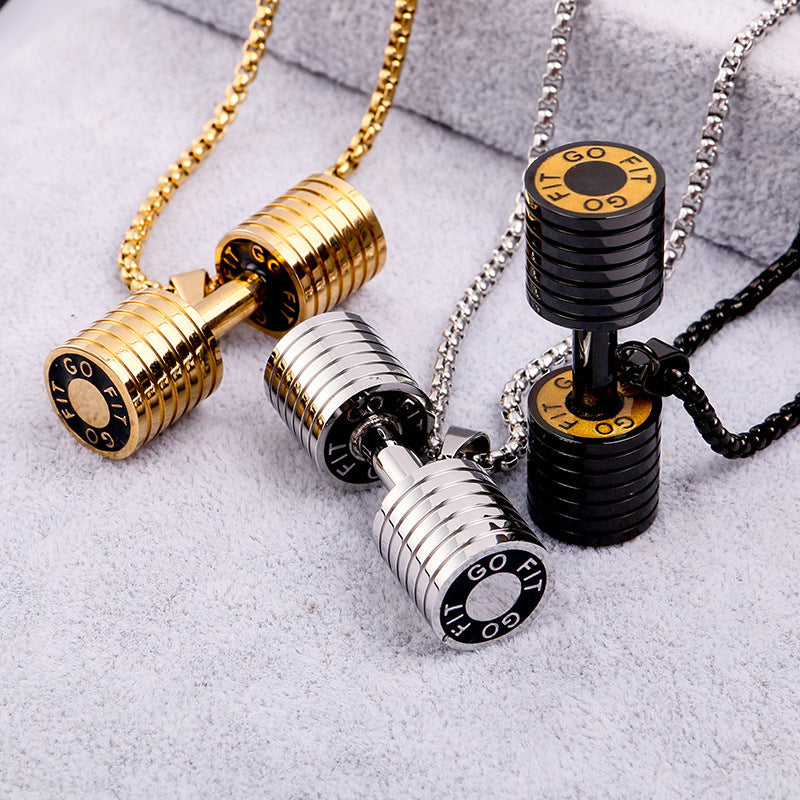 Coffee billion cross-border hot-selling fashion men's dumbbell fitness necklace, stainless steel pendant barbell, European fashion jewelry