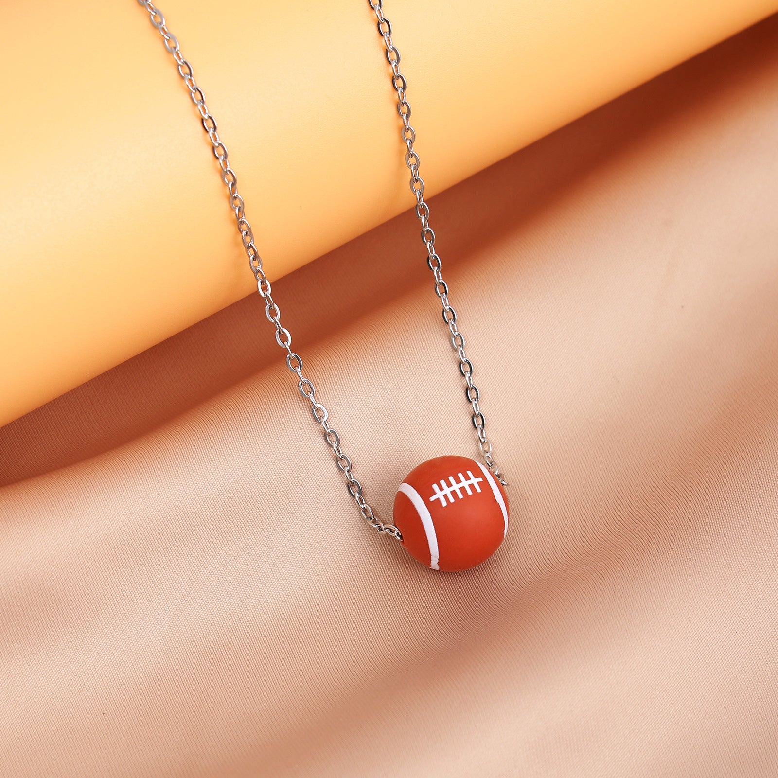 European and American new sports elastic silicone basketball pendant stainless steel necklace men's and women's necklace jewelry wholesale cross-border special supply