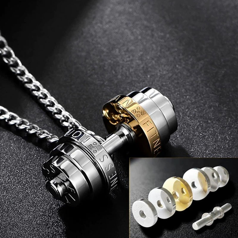Titanium steel men's necklace personalized fashion sports dumbbell pendant couple with the same light luxury jewelry stainless steel Cuban chain