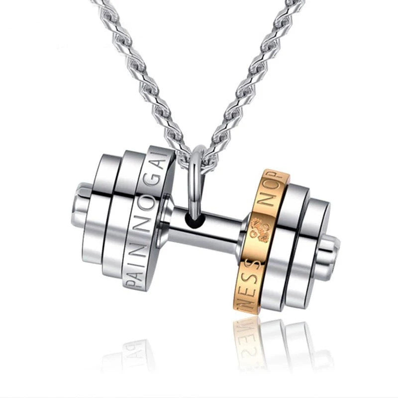 Titanium steel men's necklace personalized fashion sports dumbbell pendant couple with the same light luxury jewelry stainless steel Cuban chain