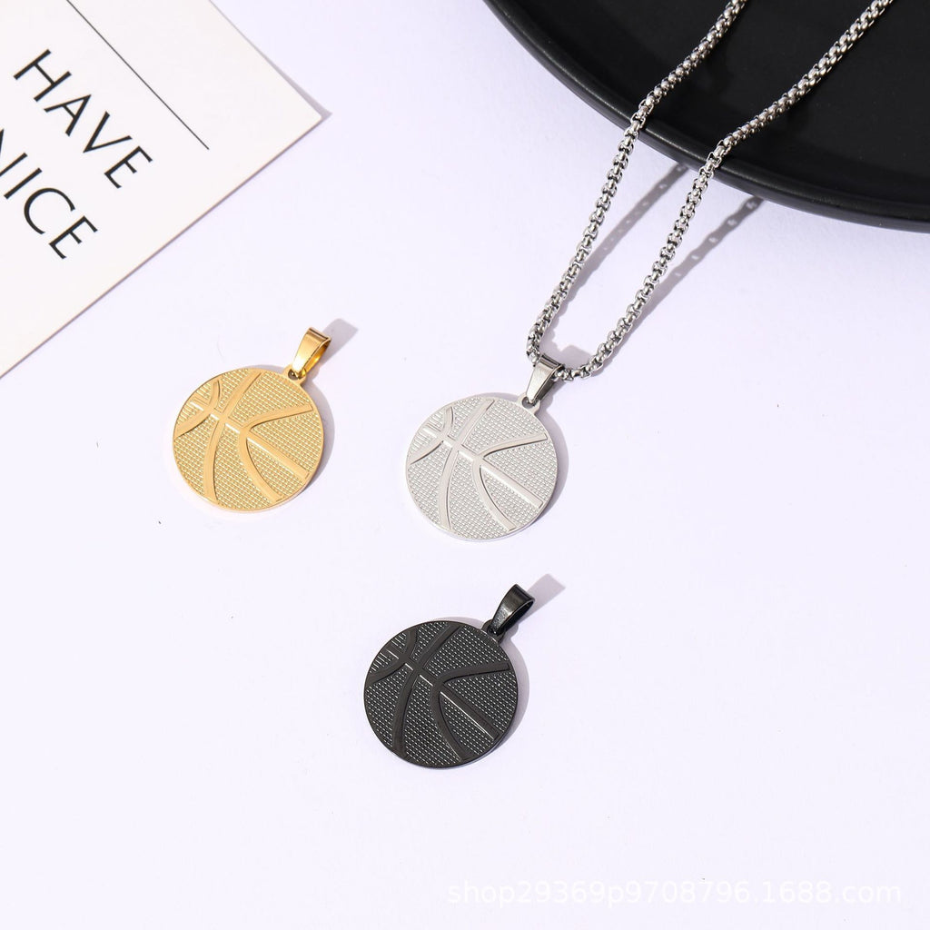 Original design cross-border hot-selling basketball men's sports style necklace hip-hop stainless steel titanium steel jewelry European and American necklace