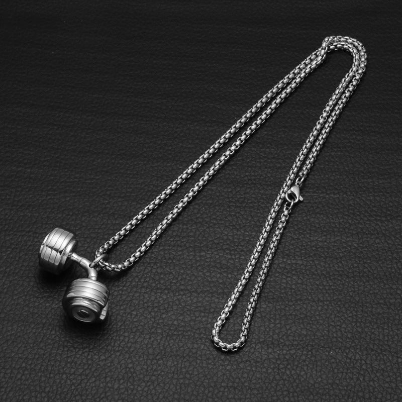 Dumbbell pendant, stainless steel necklace pendant, sports style jewelry Yiwu manufacturers Europe and America, fitness barbell necklace