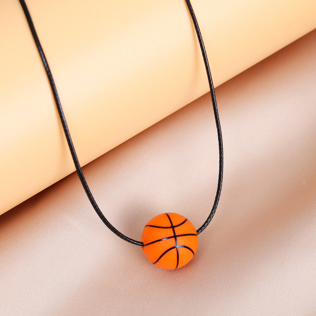 European and American new sports elastic silicone basketball pendant stainless steel necklace men's and women's necklace jewelry wholesale cross-border special supply